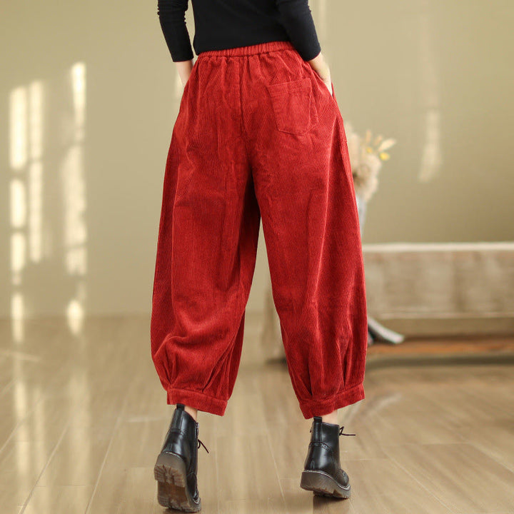 Buddha Stones Plain Elastic Waistband Design Women's Corduroy Harem Pants With Pockets - image 16