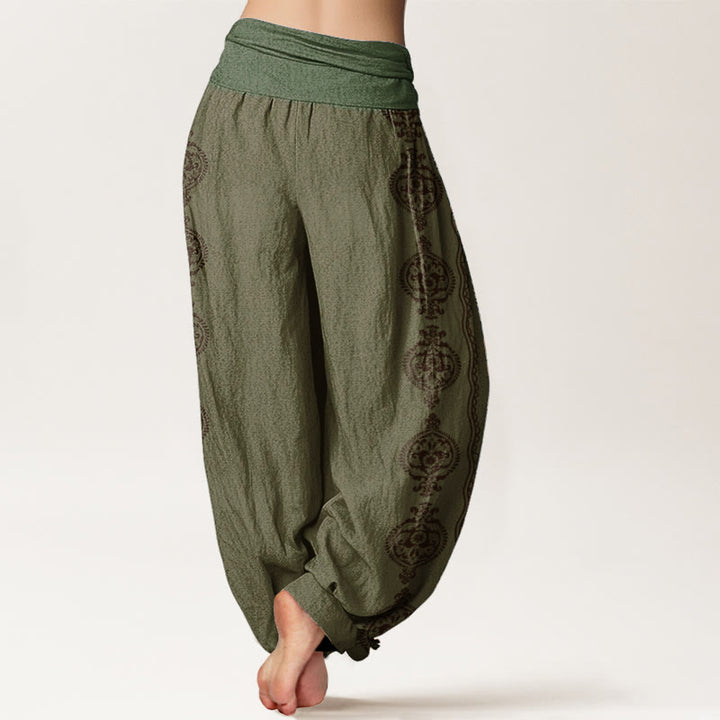 Buddha Stones Pure Cotton Mandala Om Mani Padme Hum Women's Elastic Waist Harem Pants - image 7