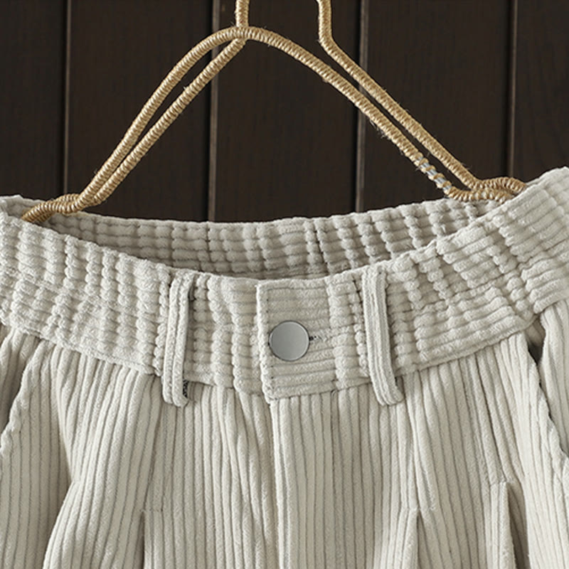 Buddha Stones Women's Winter Plain Corduroy Cotton High Waist Fleece-Lined Harem Pants With Pockets - image 3