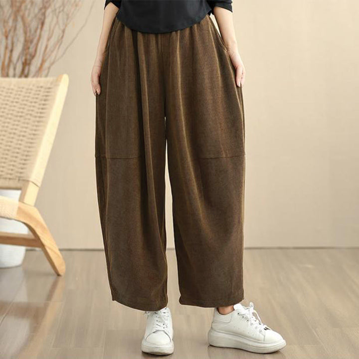 Buddha Stones Women's Fall Patchwork Plain Corduroy Harem Pants With Pockets - image 7