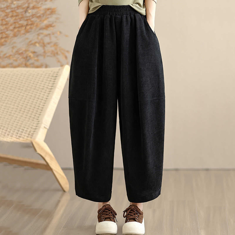 Buddha Stones Women's Fall Patchwork Plain Corduroy Harem Pants With Pockets - Black - US8-10，UK/AU12-14，EU40-42 (2XL) - image 17