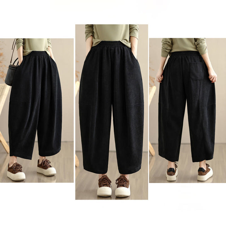 Buddha Stones Women's Fall Patchwork Plain Corduroy Harem Pants With Pockets - image 24