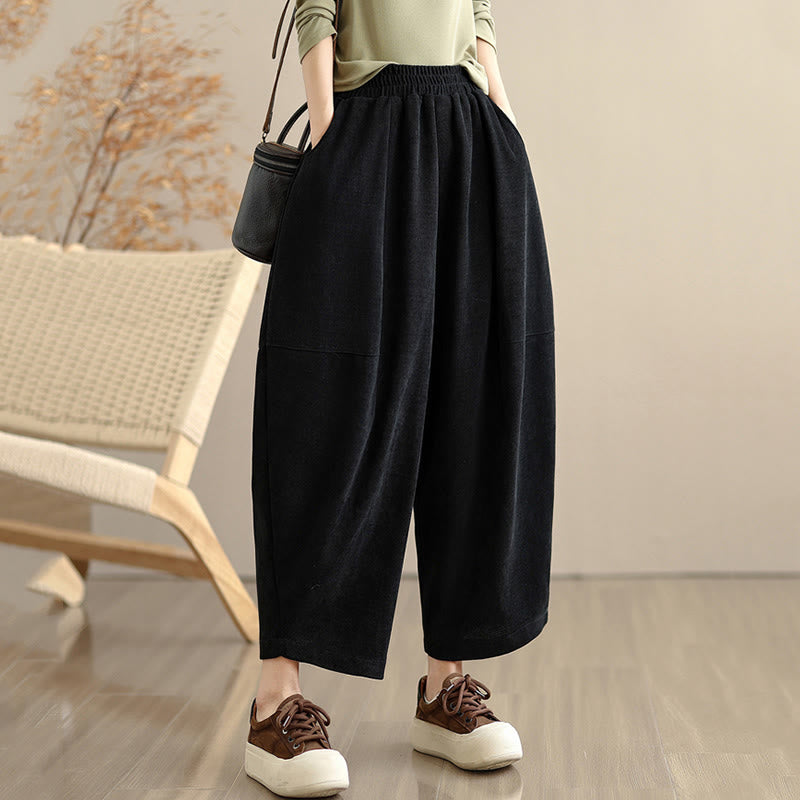 Buddha Stones Women's Fall Patchwork Plain Corduroy Harem Pants With Pockets - image 22