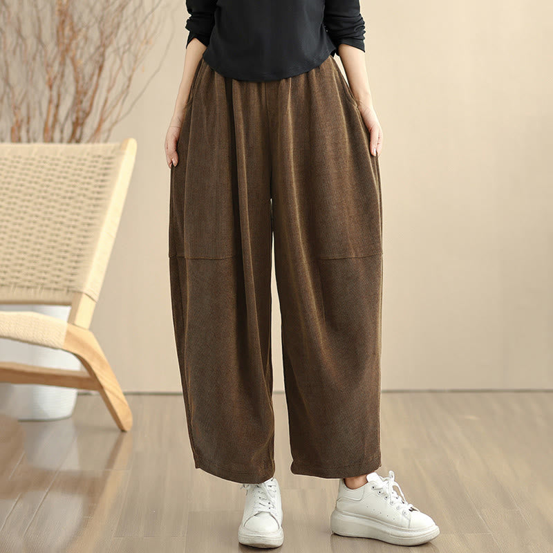 Buddha Stones Women's Fall Patchwork Plain Corduroy Harem Pants With Pockets - image 4
