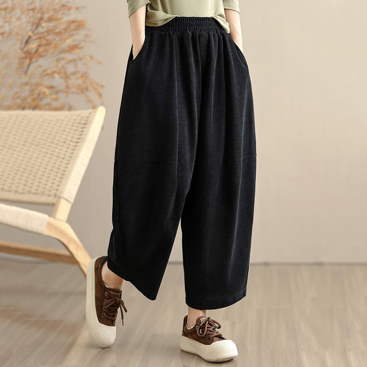Buddha Stones Women's Fall Patchwork Plain Corduroy Harem Pants With Pockets - image 21