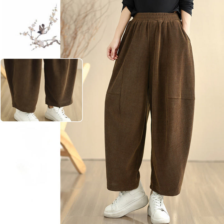 Buddha Stones Women's Fall Patchwork Plain Corduroy Harem Pants With Pockets - image 16