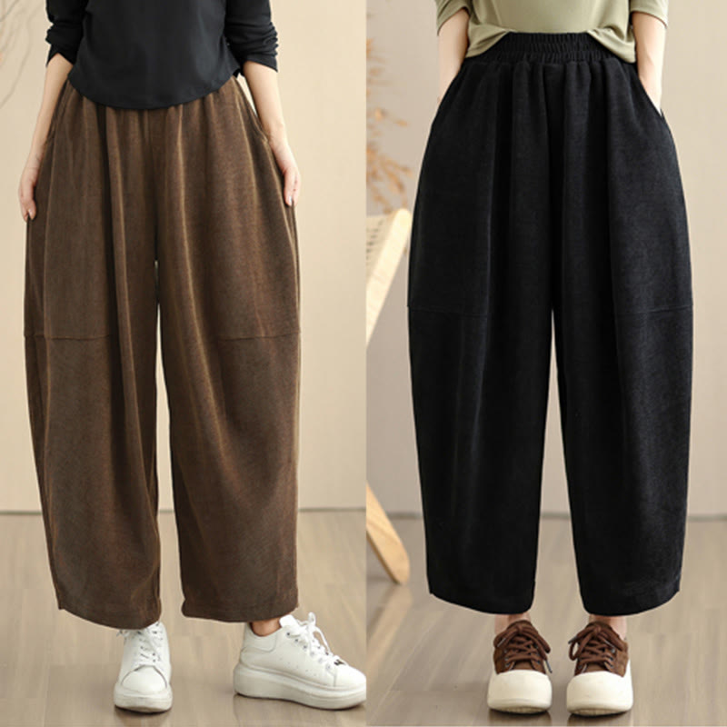 Buddha Stones Women's Fall Patchwork Plain Corduroy Harem Pants With Pockets - image 26