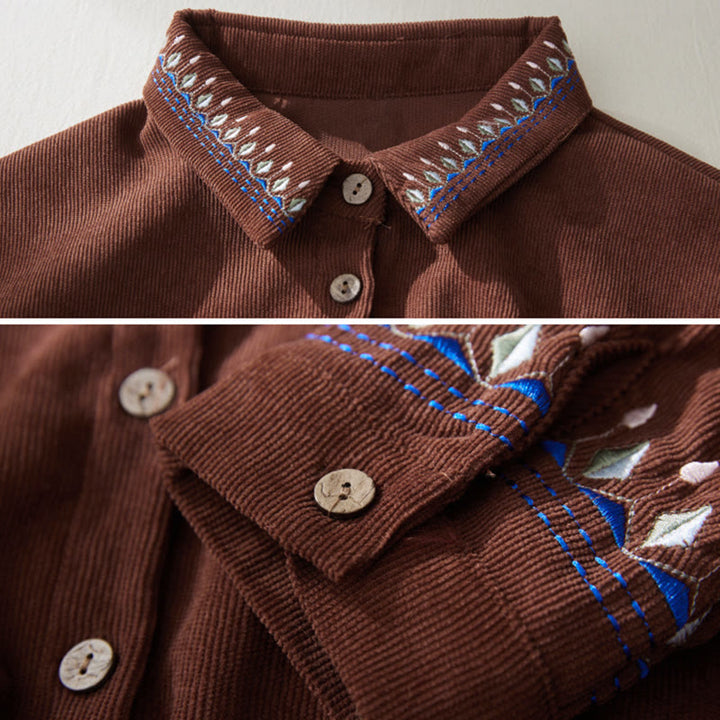 Buddha Stones Embroiderd Floral Pattern Lace -up Design Long Sleeve Midi Dress With Pockets - image 3