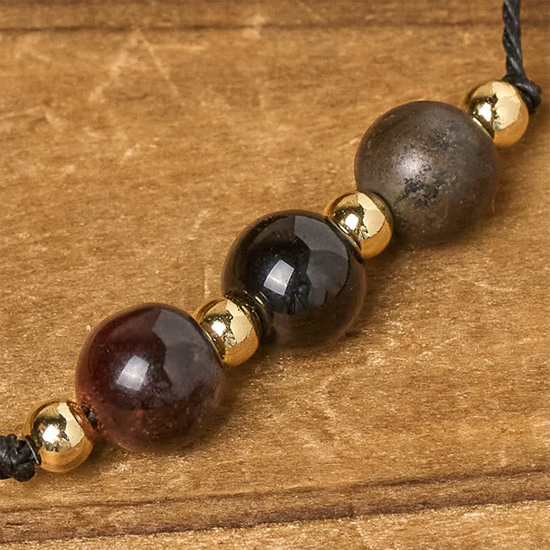 Buddha Stones Tiger Eye Black Tourmaline Pyrite Protection Card Rope Bracelet - image 14