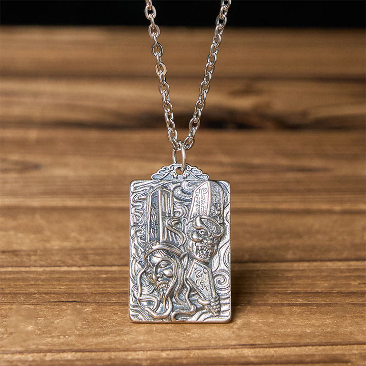 Buddha Stones Copper Black White Impermanence Pattern Balance Pendant Necklace - Black & White Impermanence & Cross Chain - image 0