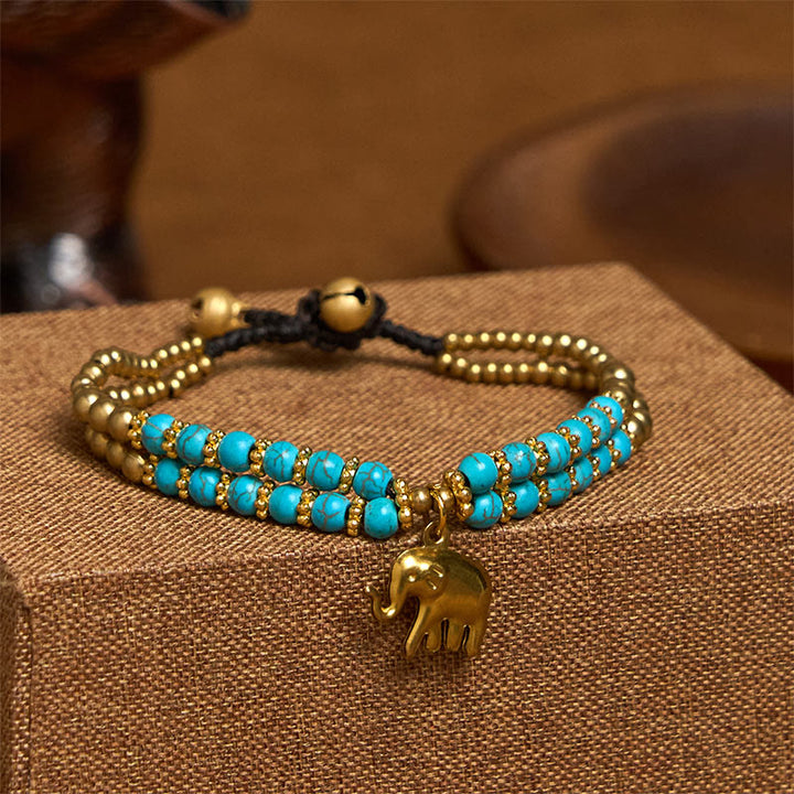Buddha Stones Turquoise Elephant Luck Double-layer Plated Copper Strength Bracelet - Turquoise(Wrist Circumference: 15-18cm) - image 17