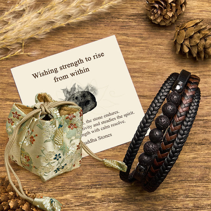 Buddha Stones "Wishing Strength to Rise from Within" Lava Rock Bracelet Includes Gift Message Card - Lava Rock - 18-22cm - Deluxe Gift Bag (+$12.59) - image 4