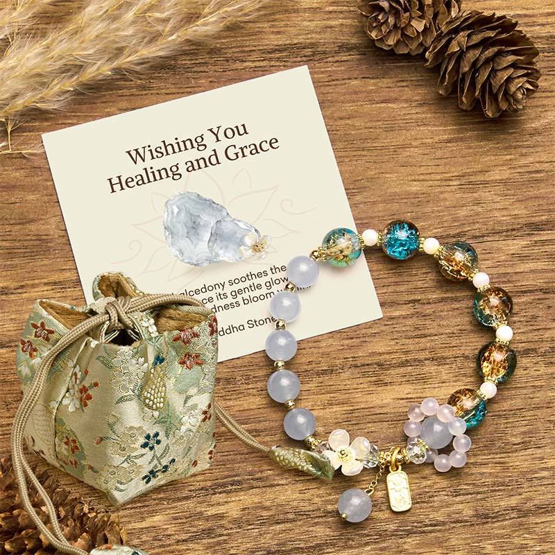 Buddha Stones "Wishing You Healing and Grace" Blue Chalcedony Bracelet Includes Gift Message Card - Blue Chalcedony(Wrist Circumference 14-16cm) - Deluxe Gift Bag (+$9.59) - image 7
