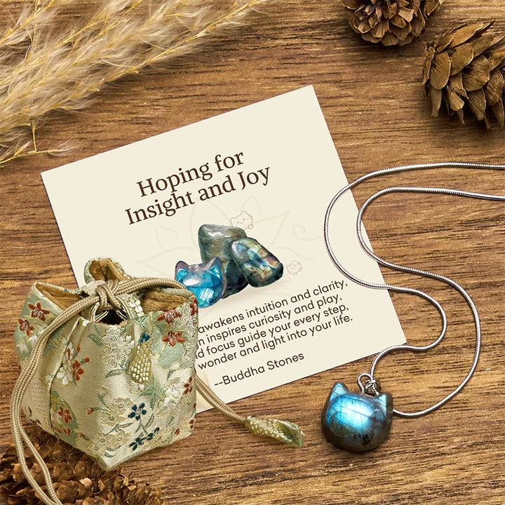 Buddha Stones "Hoping for Insight and Joy" Cat Labradorite Necklace Includes Gift Message Card - Labradorite(Healing♥Support) - Deluxe Gift Bag (+$9.59) - image 6