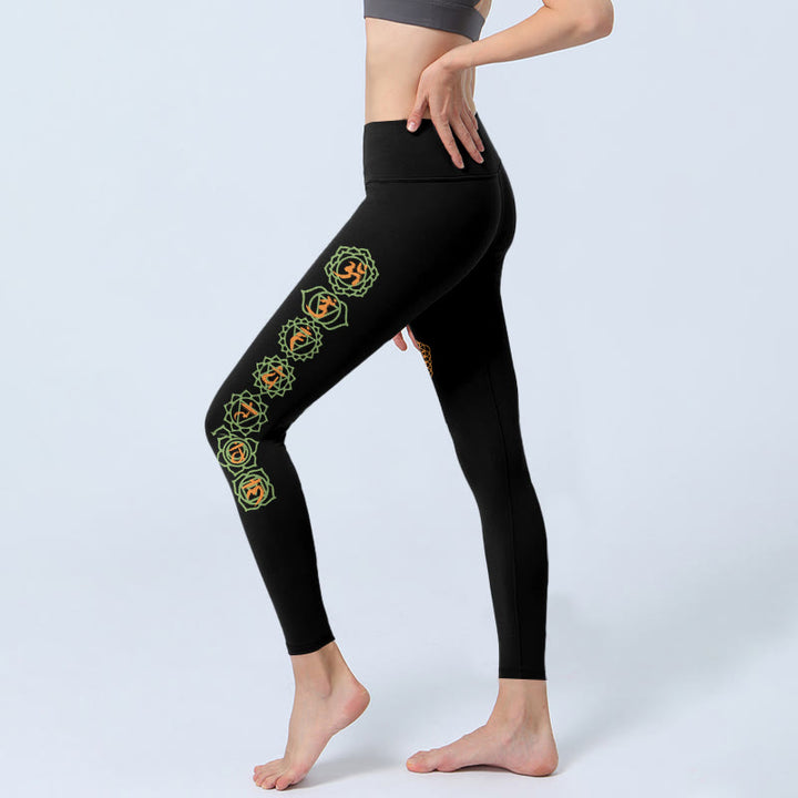 Buddha Stones Hamsa Flower Of Life Platonic Solids Chakra Pattern Gym Leggings Women's Yoga Pants - image 2
