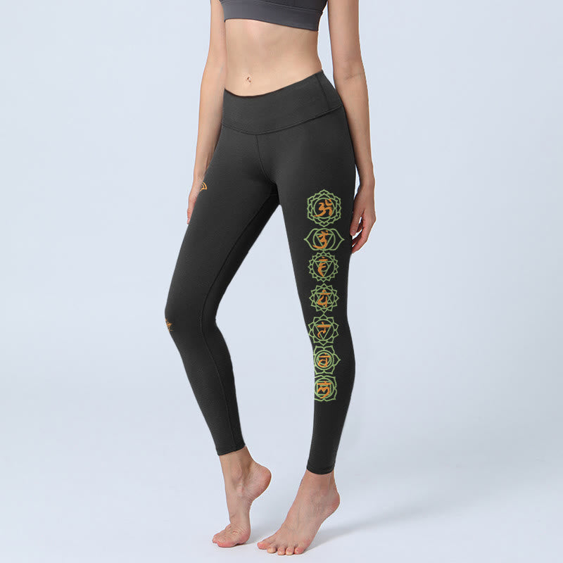 Buddha Stones Hamsa Flower Of Life Platonic Solids Chakra Pattern Gym Leggings Women's Yoga Pants - Black - US18，UK/AU22，EU50 (4XL) - image 0