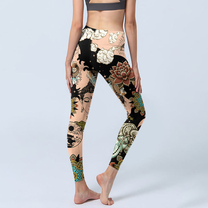 Buddha Stones Lotus Ganesh Mandala Evil Eye Koi Fish Yin Yang Shape Gym Leggings Women's Yoga Pants - image 4
