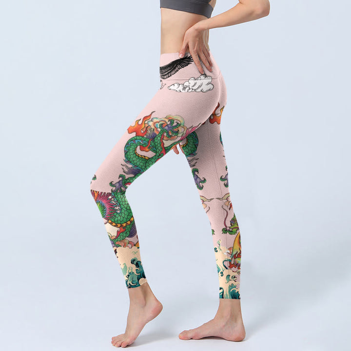 Buddha Stones Dragon Rose Eagle Waves Auspicious Clouds Pattern Gym Leggings Women's Yoga Pants - image 2