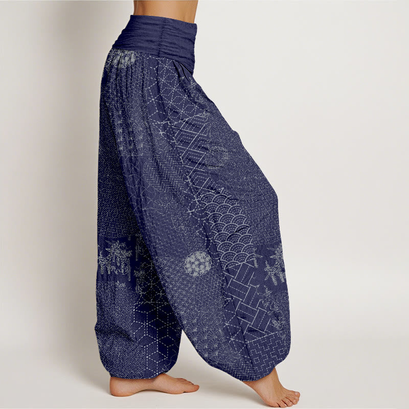 Buddha Stones Geometric Pattern Women's Elastic Waist Harem Pure Cotton Printed Pants - image 6