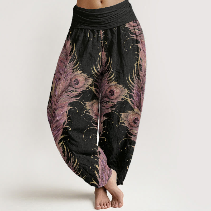 Buddha Stones Pure Cotton Bright Phoenix Pattern Women's Elastic Waist Harem Pants - Black - US22，UK/AU26，EU54 (6XL) - image 0