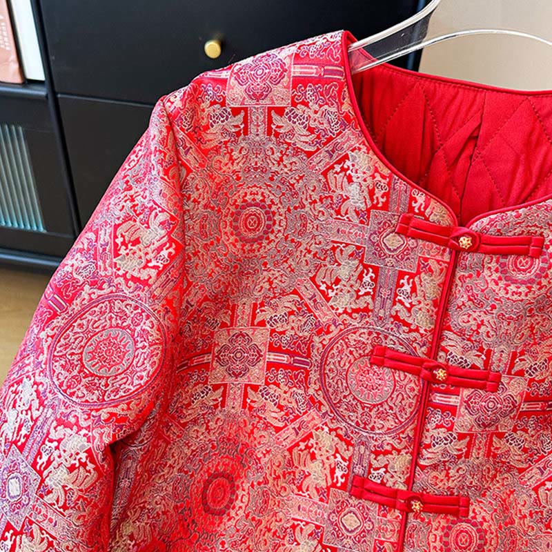 Buddha Stones Women's Jacquard Symmetric Floral Pattern Long Sleeve Cotton Jacket With Pockets - image 5