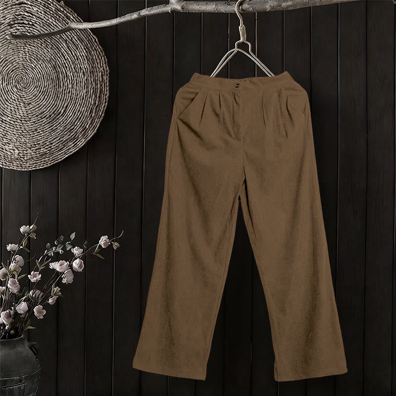 Buddha Stones Casual Corduroy Straight-leg Women's Pants With Pockets - image 4
