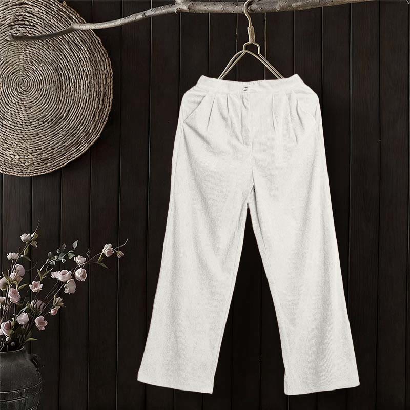 Buddha Stones Casual Corduroy Straight-leg Women's Pants With Pockets - White - US14，UK/AU18，EU46 (2XL) - image 11