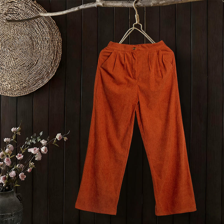Buddha Stones Casual Corduroy Straight-leg Women's Pants With Pockets - image 38
