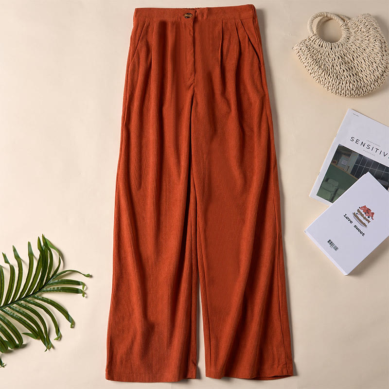 Buddha Stones Casual Corduroy Straight-leg Women's Pants With Pockets - Chocolate - US14，UK/AU18，EU46 (2XL) - image 34