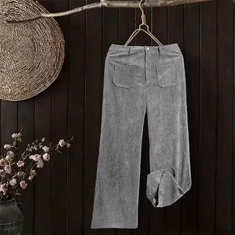 Buddha Stones Plain Corduroy Polyester Women's Buttons Wide Leg Pants With Pockets - DarkGray - US14，UK/AU18，EU46 (2XL) - image 14