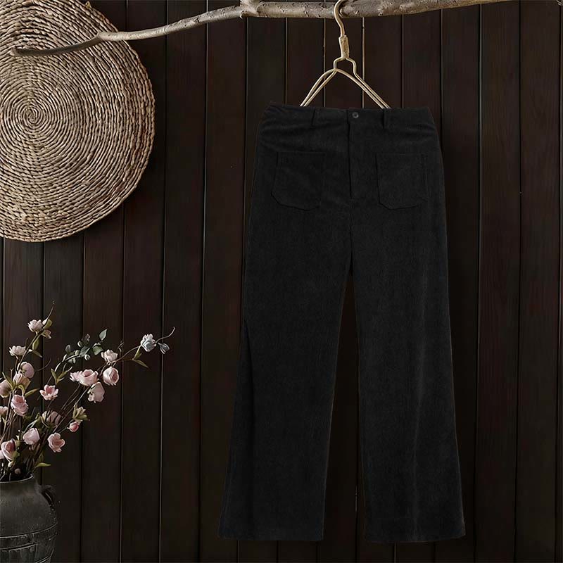 Buddha Stones Plain Corduroy Polyester Women's Buttons Wide Leg Pants With Pockets - image 25