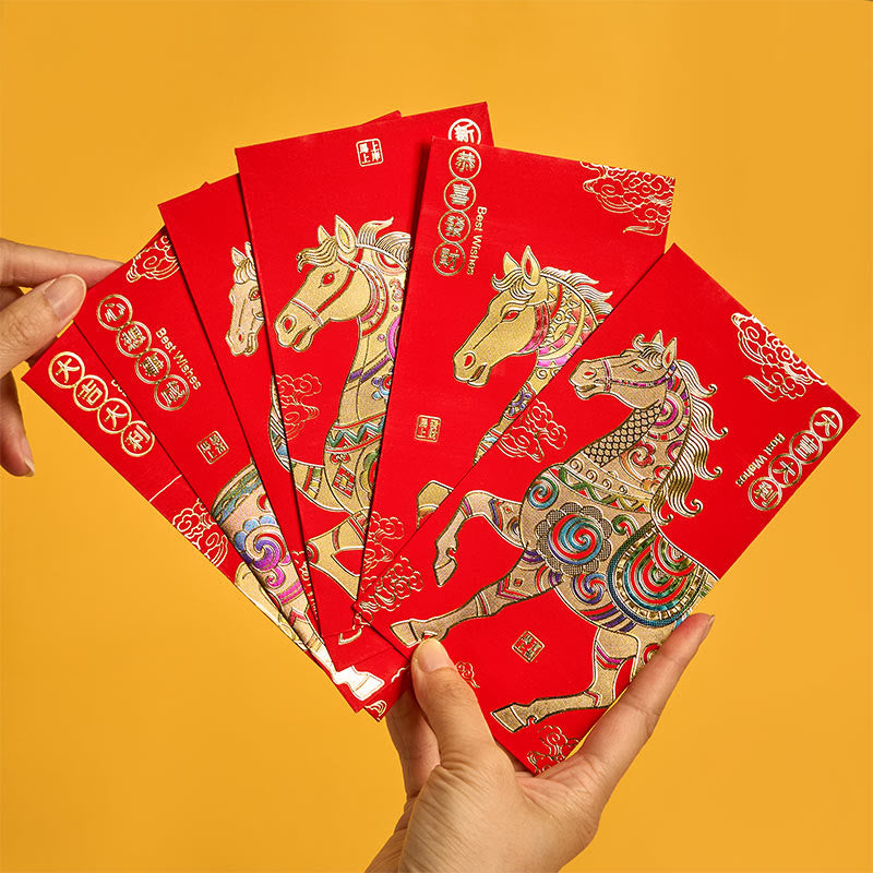 Buddha Stones 6Pcs Chinese Red Envelope Year of the Horse Lucky Money Envelopes 2026 New Year - image 1
