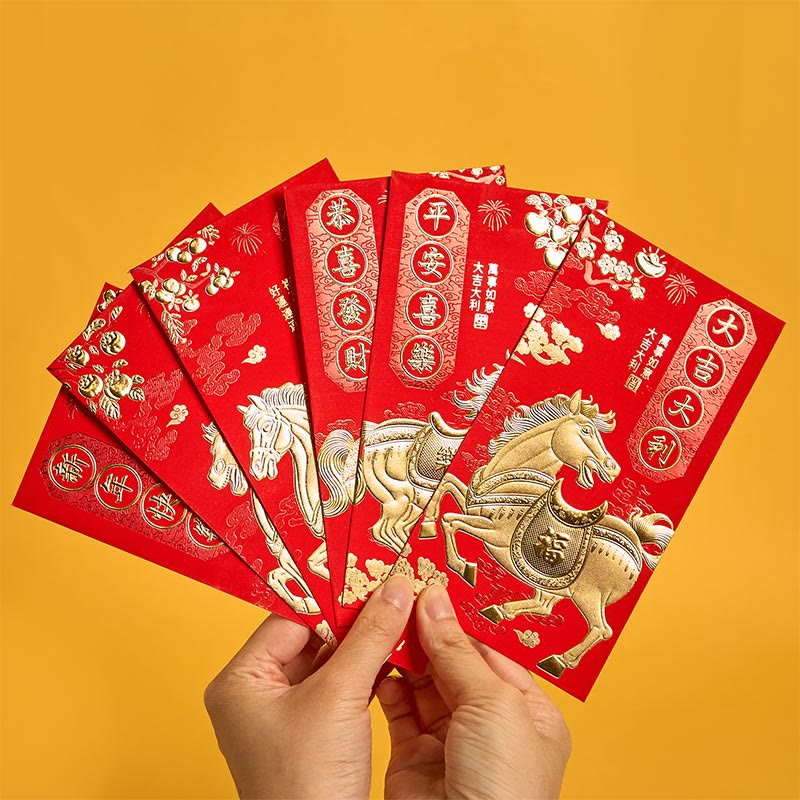 Buddha Stones 6Pcs Chinese Red Envelope Year of the Horse All The Best 2026 New Year - image 1