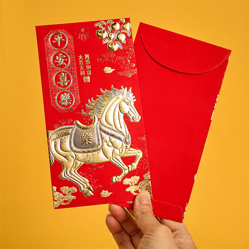 Buddha Stones 6Pcs Chinese Red Envelope Year of the Horse All The Best 2026 New Year - image 3