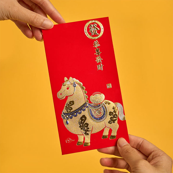 Buddha Stones 6Pcs Chinese Red Envelope Year of the Horse Good Fortune Comes Together 2026 New Year - image 3