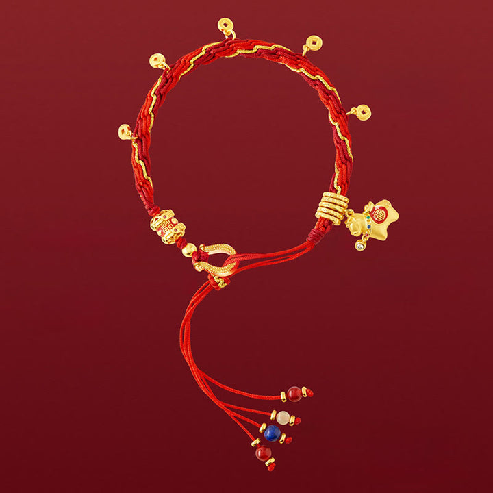 Buddha Stones Copper Plated 18k Gold Year Of The Horse Fu Character Red String Luck Braided Bracelet - image 1