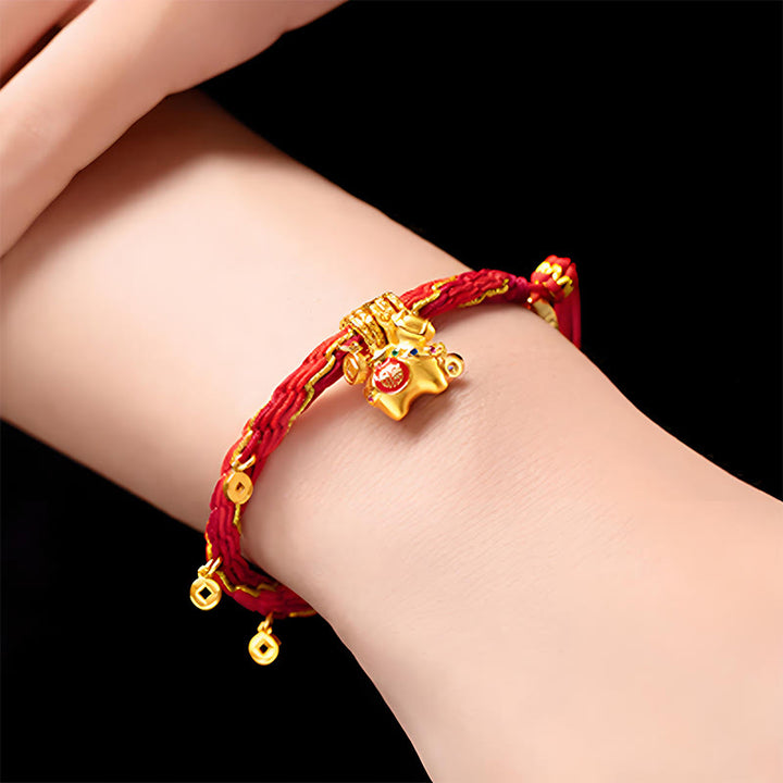 Buddha Stones Copper Plated 18k Gold Year Of The Horse Fu Character Red String Luck Braided Bracelet - image 2