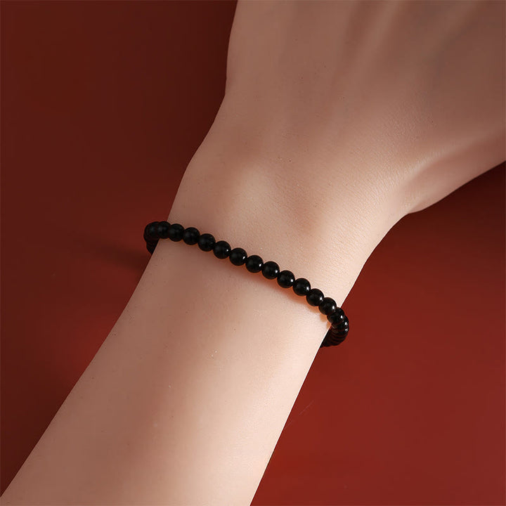 Buddha Stones Year Of The Horse 925 Sterling Silver Natural Black Obsidian Strength Bracelet - image 3