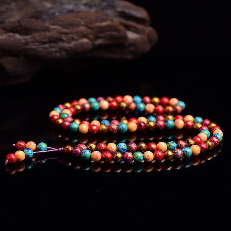 Buddha Stones Multicolored Lacquer 108 Mala Beads Craft Sandalwood Protection Multilayer Bracelet - 8mm - image 1