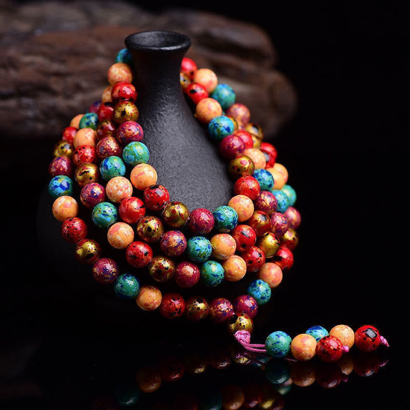 Buddha Stones Multicolored Lacquer 108 Mala Beads Craft Sandalwood Protection Multilayer Bracelet - 10mm - image 0