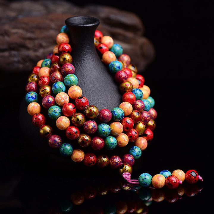 Buddha Stones Multicolored Lacquer 108 Mala Beads Craft Sandalwood Protection Multilayer Bracelet - 10mm - image 0