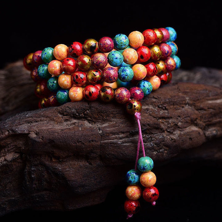 Buddha Stones Multicolored Lacquer 108 Mala Beads Craft Sandalwood Protection Multilayer Bracelet - image 2