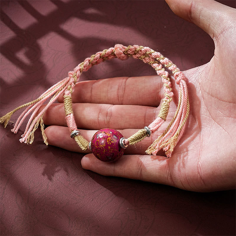 Buddha Stones Lacquer Craft Bead Multicolored Braided String Bracelet - image 4