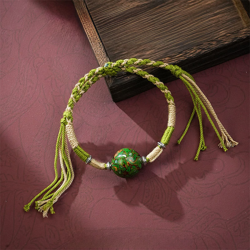 Buddha Stones Lacquer Craft Bead Multicolored Braided String Bracelet - image 0