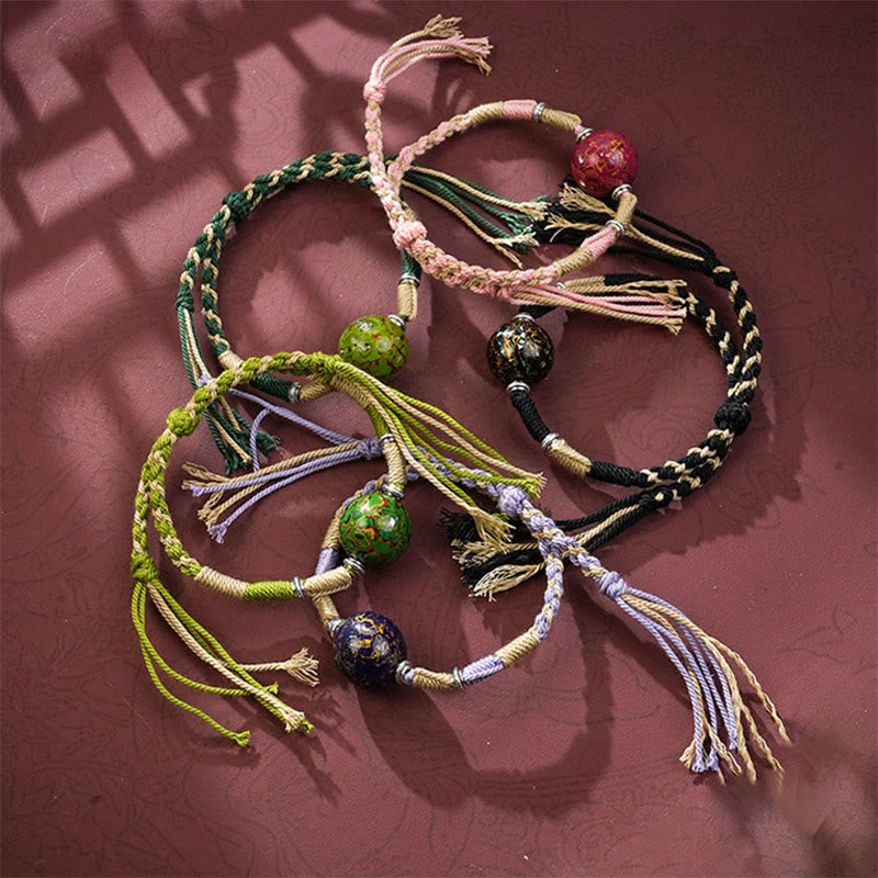 Buddha Stones Lacquer Craft Bead Multicolored Braided String Bracelet - image 12
