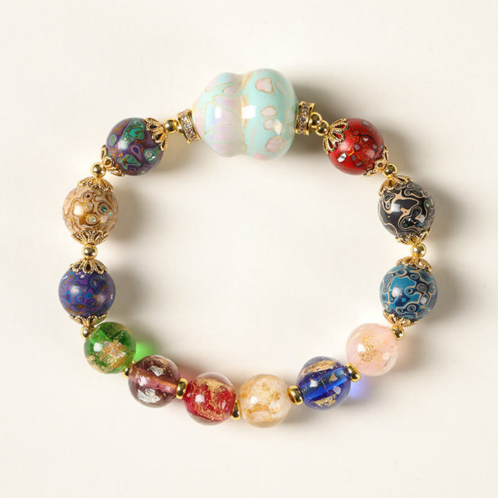 Buddha Stones Colorful Liuli Glass Sandalwood Gourd Bead Lacquer Craft Bracelet - 10mm - image 8