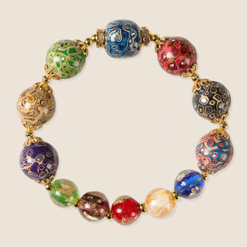 Buddha Stones Colorful Liuli Glass Sandalwood Gourd Bead Lacquer Craft Bracelet - image 6