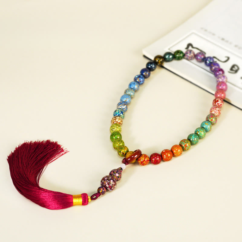 Buddha Stones Ebony Lacquer Craft Gourd Bead Tassel Blessing Bracelet - image 1