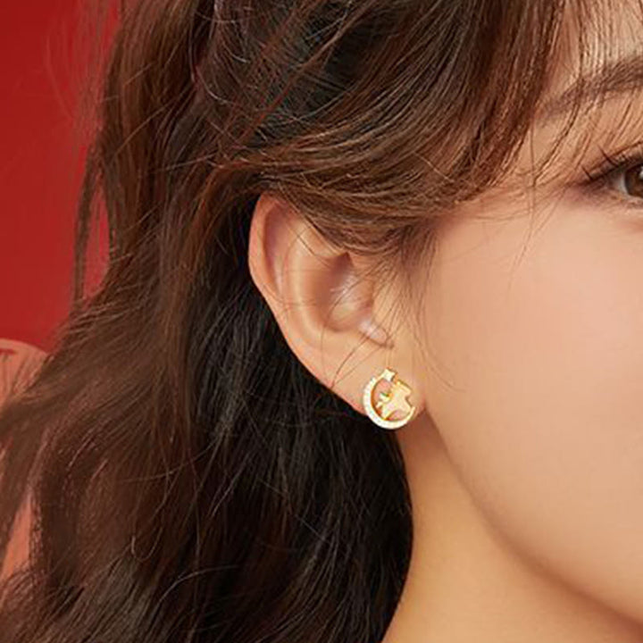 Buddha Stones Year Of The Horse Hetian Jade 925 Sterling Silver Moon Zircon Abundance Earrings - image 4