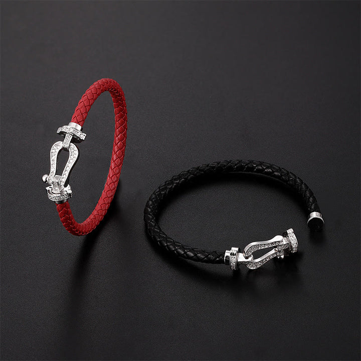 Buddha Stones Copper Balance horseshoe-Shaped Zircon Leather Buckle Bracelet - image 11
